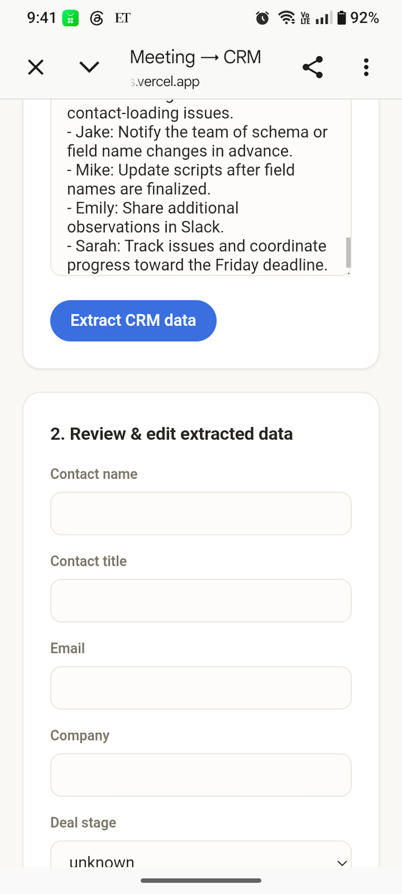 Meeting → CRM screenshot 2