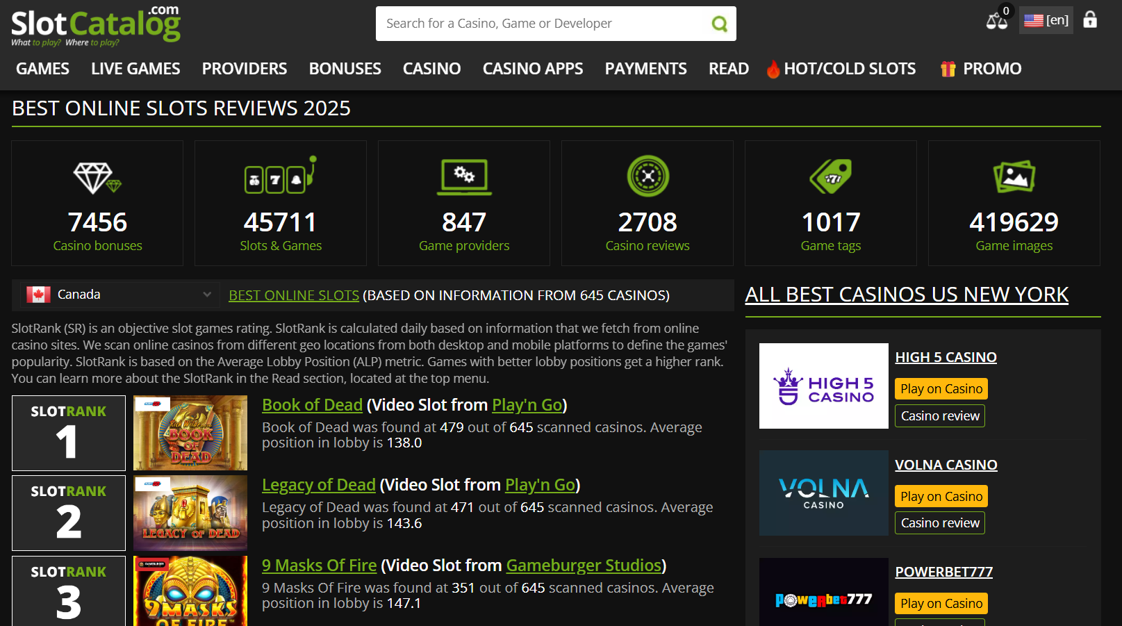 SlotCatalog - Main product screenshot demonstrating key features and user interface