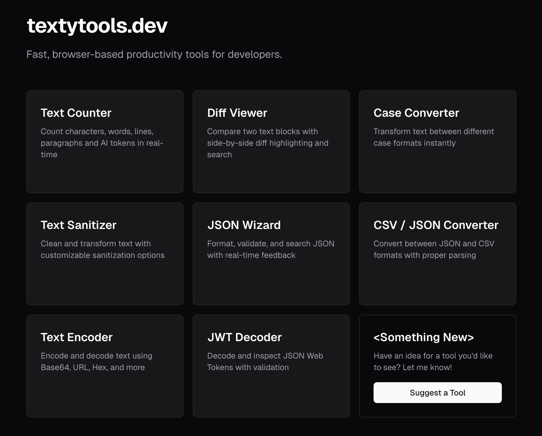 textytools.dev - Main product screenshot demonstrating key features and user interface