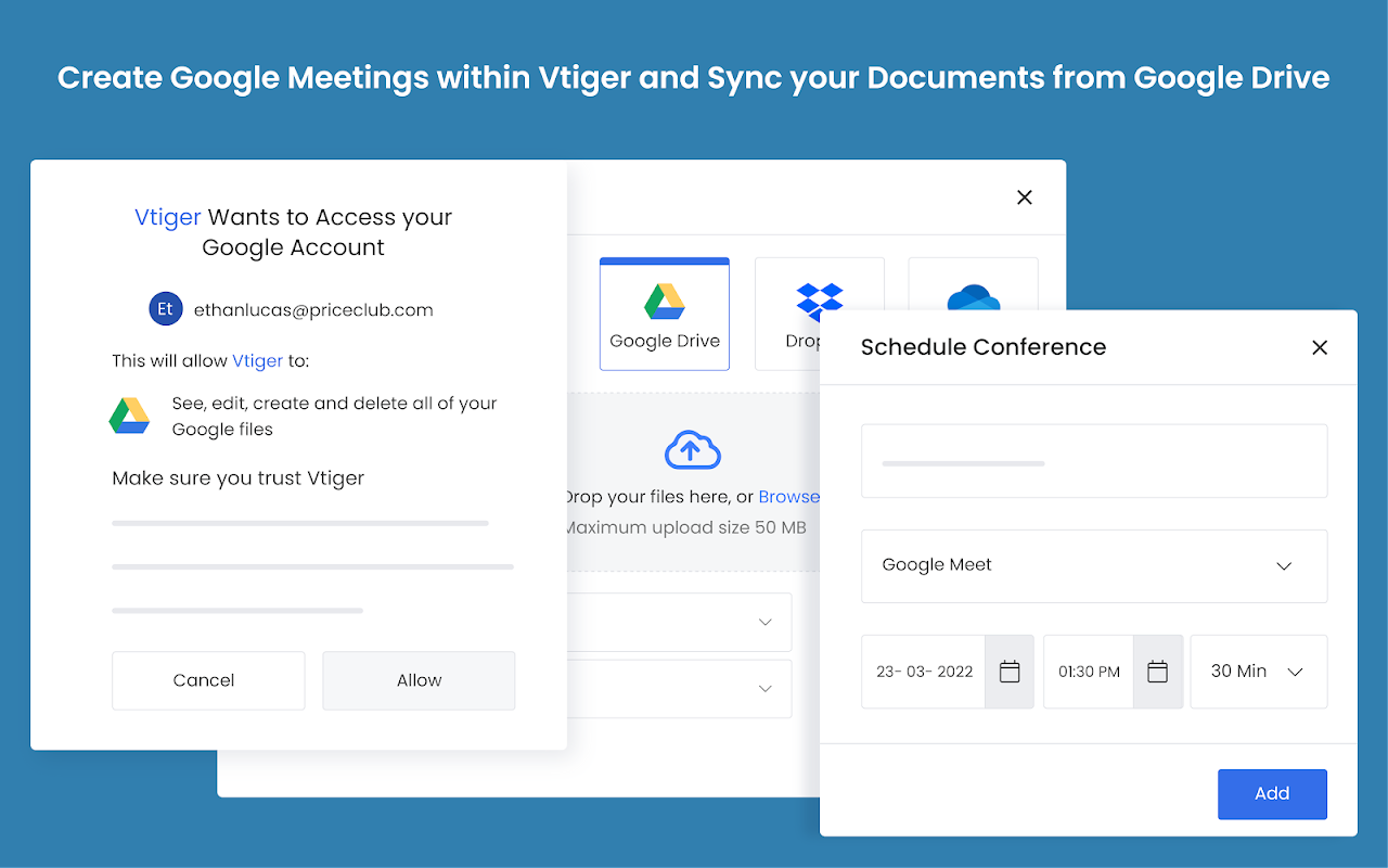 Mídia 4 de Vtiger CRM para o Google Workspace - Melhor CRM para o Google, economize tempo e aumente a produtividade