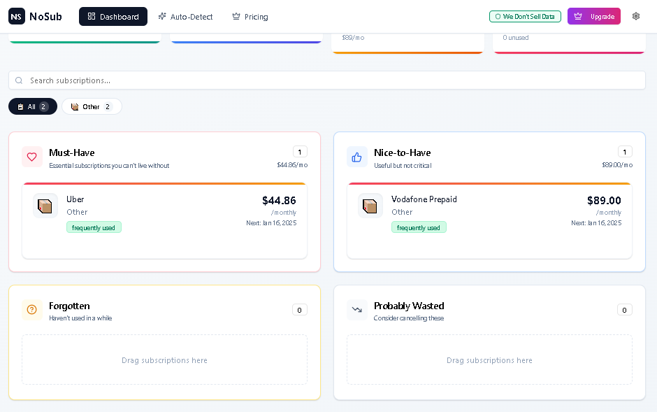 NoSub - Screenshot 2 showing product features and functionality