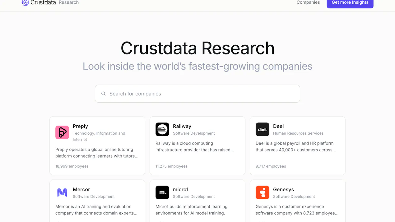 Crustdata Research product