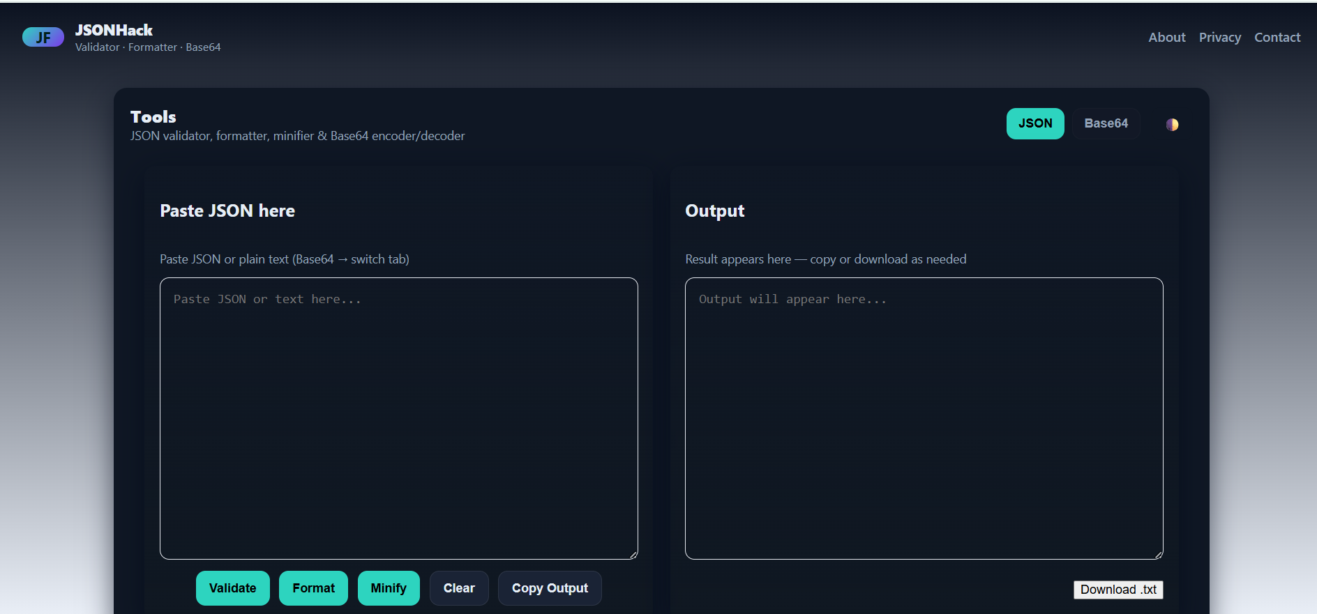 JSONHack - Main product screenshot demonstrating key features and user interface