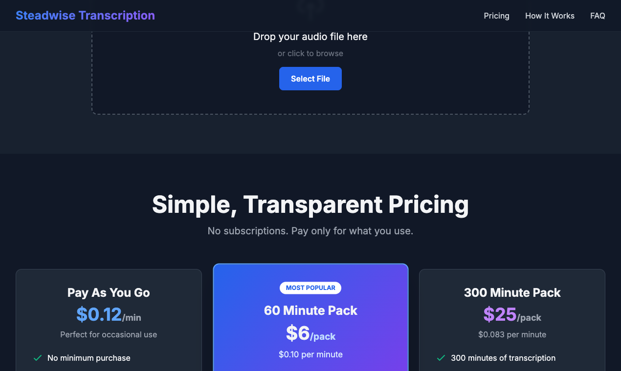 Steadwise Transcription - Screenshot 3 showing product features and functionality