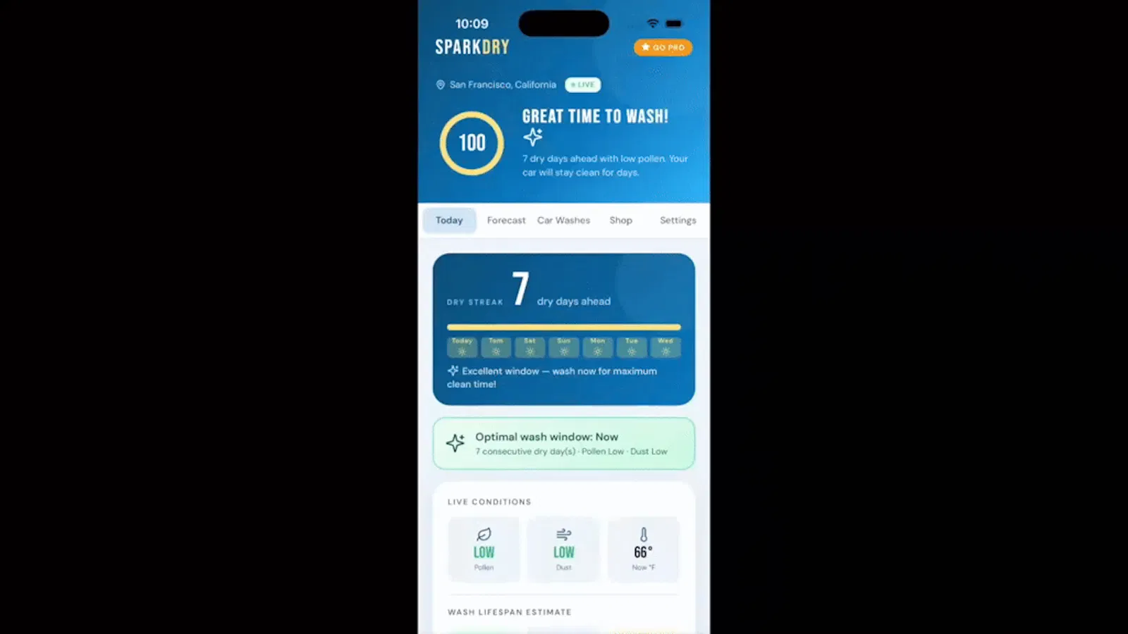 SparkDry: Car Wash Weather App screenshot 1 (video preview)