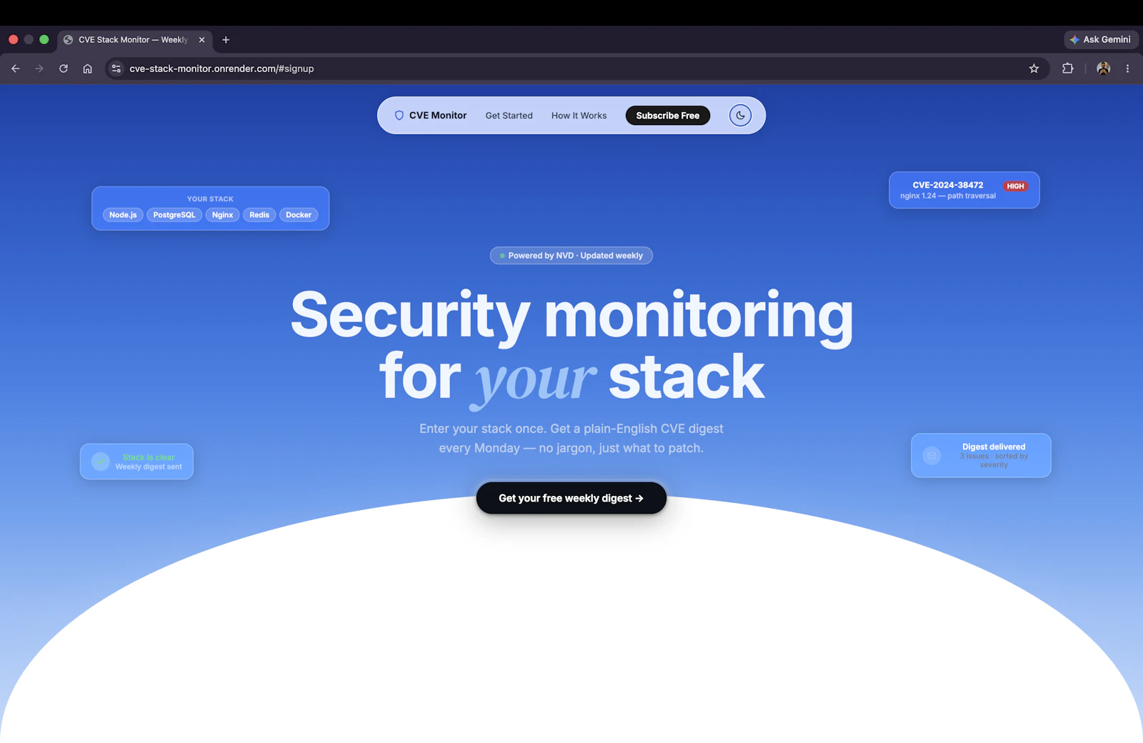 CVE Stack Monitor screenshot 1
