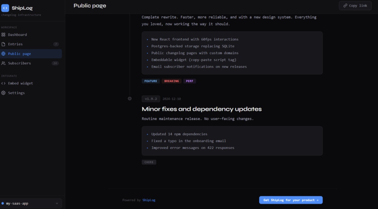ShipLog — Changelog & Release Notes gallery image