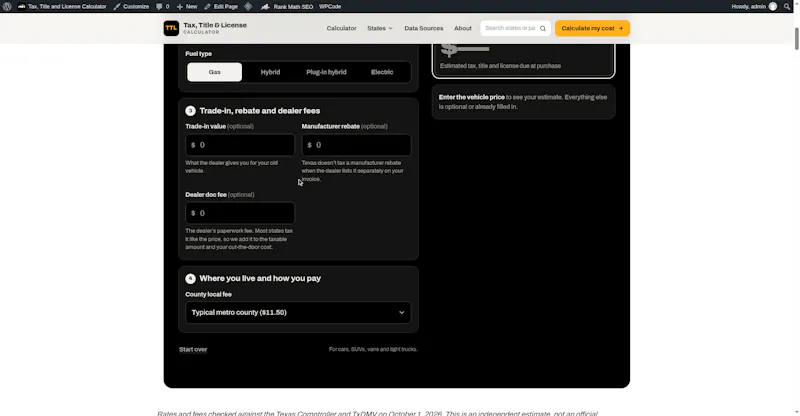 Tax Title and License Calculator screenshot 2