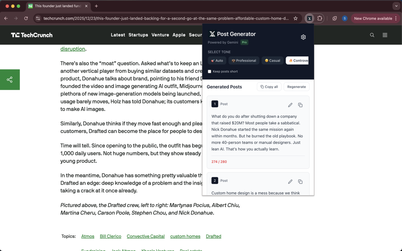 X Post Generator - Screenshot 4 showing product features and functionality