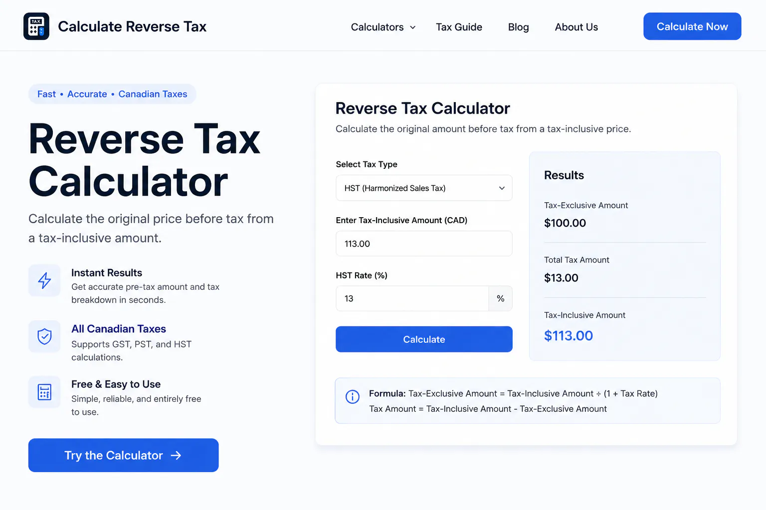 Reverse Tax Calculator screenshot