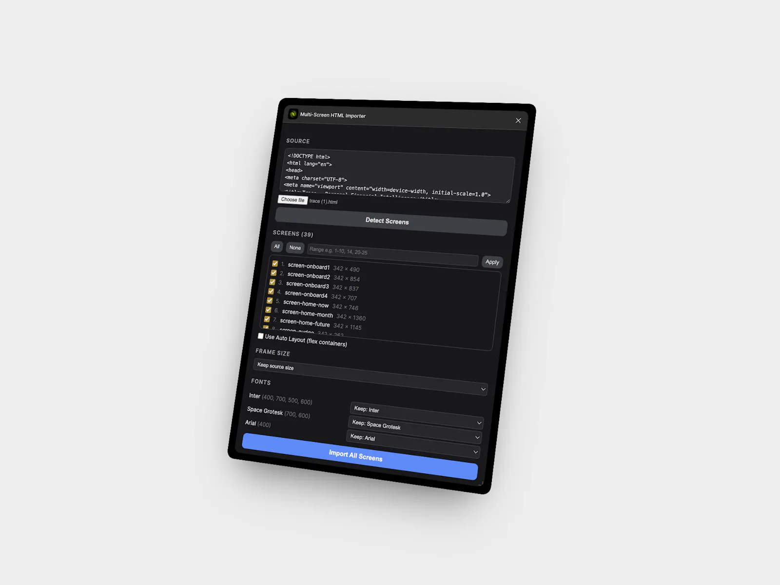Multi screen HTML to figma screenshot 1