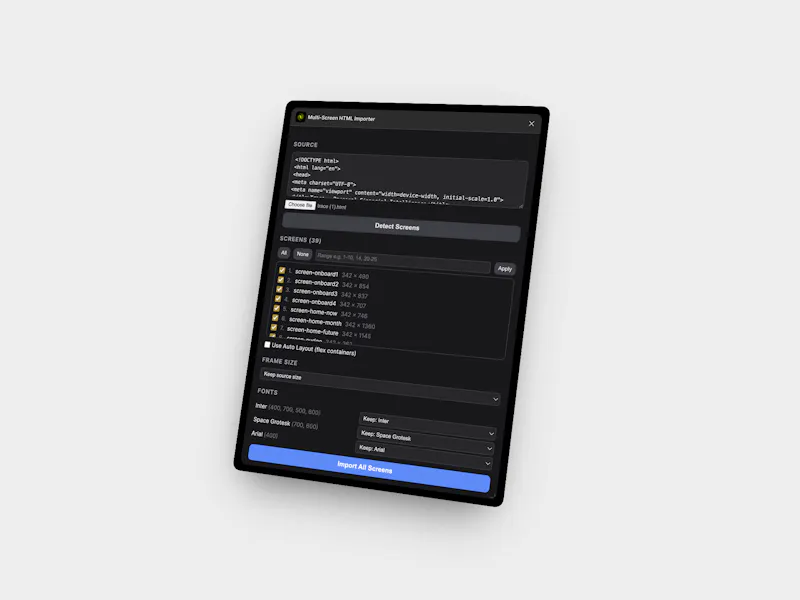 Multi screen HTML to figma screenshot 1