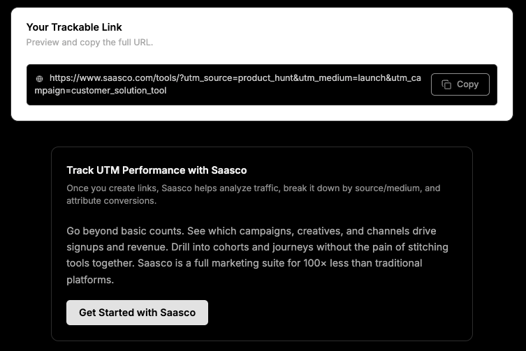 Saasco - UTM Builder - Screenshot 3 showing product features and functionality