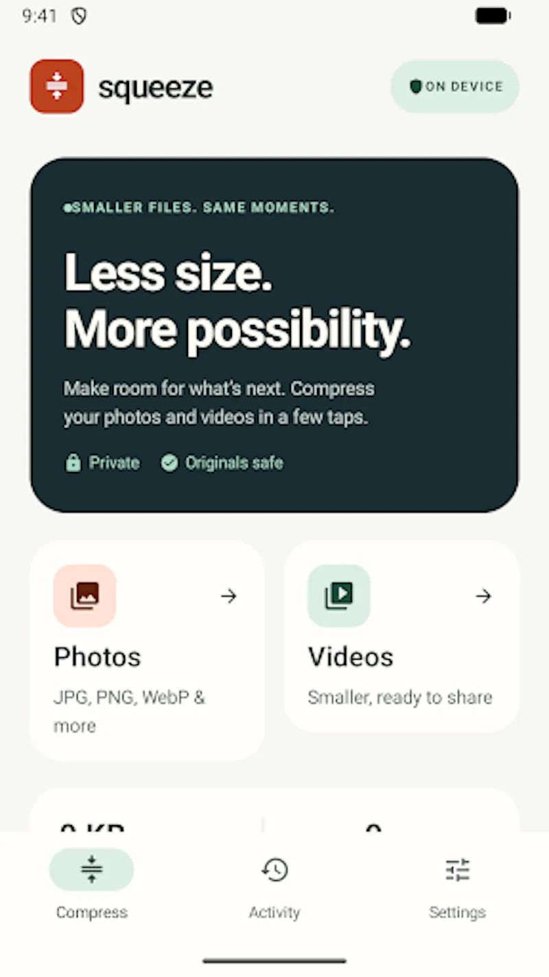 Squeeze: Photo Video Compress screenshot 1