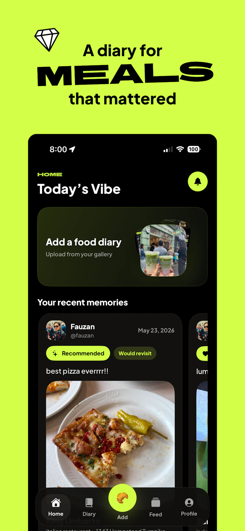 Vibinn: Social Food Diary screenshot 1