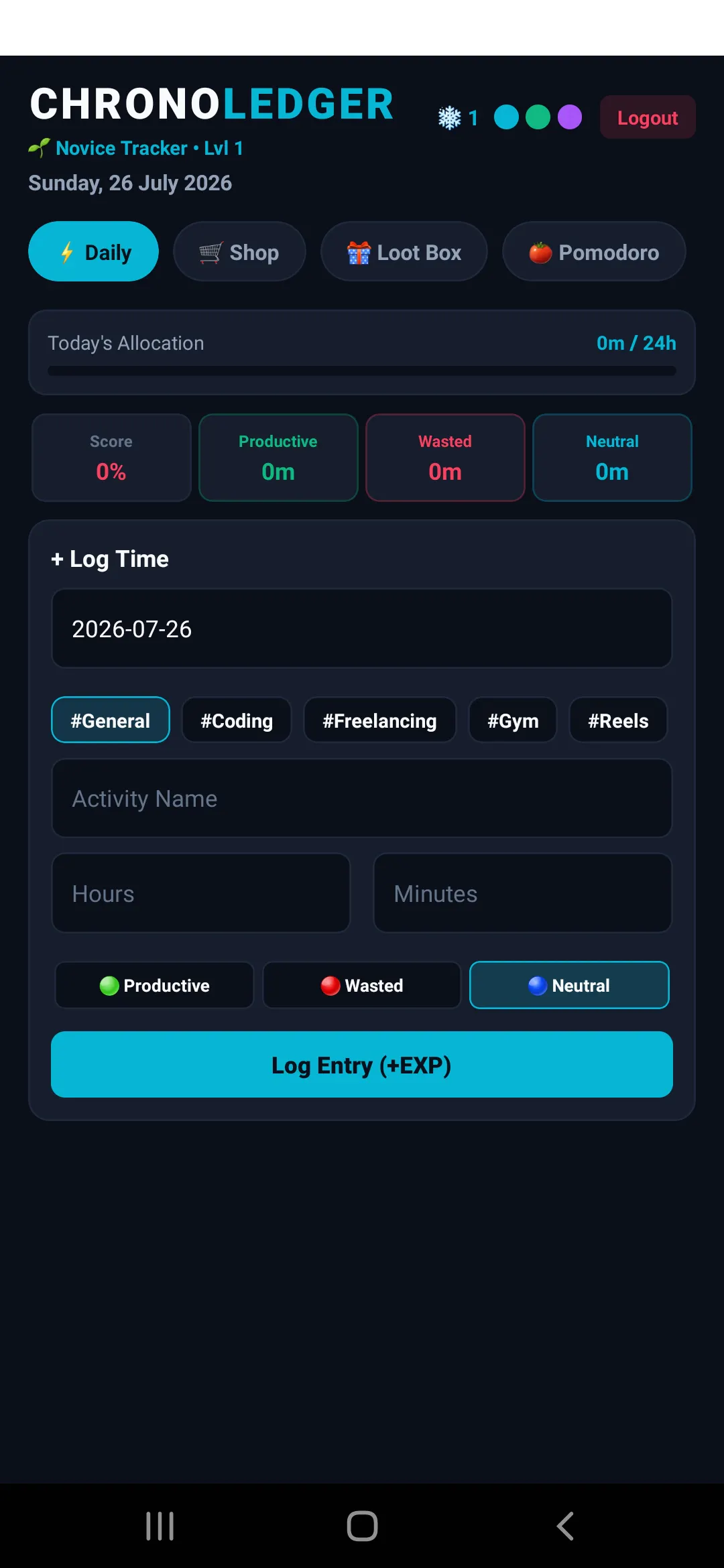 Time tracker App