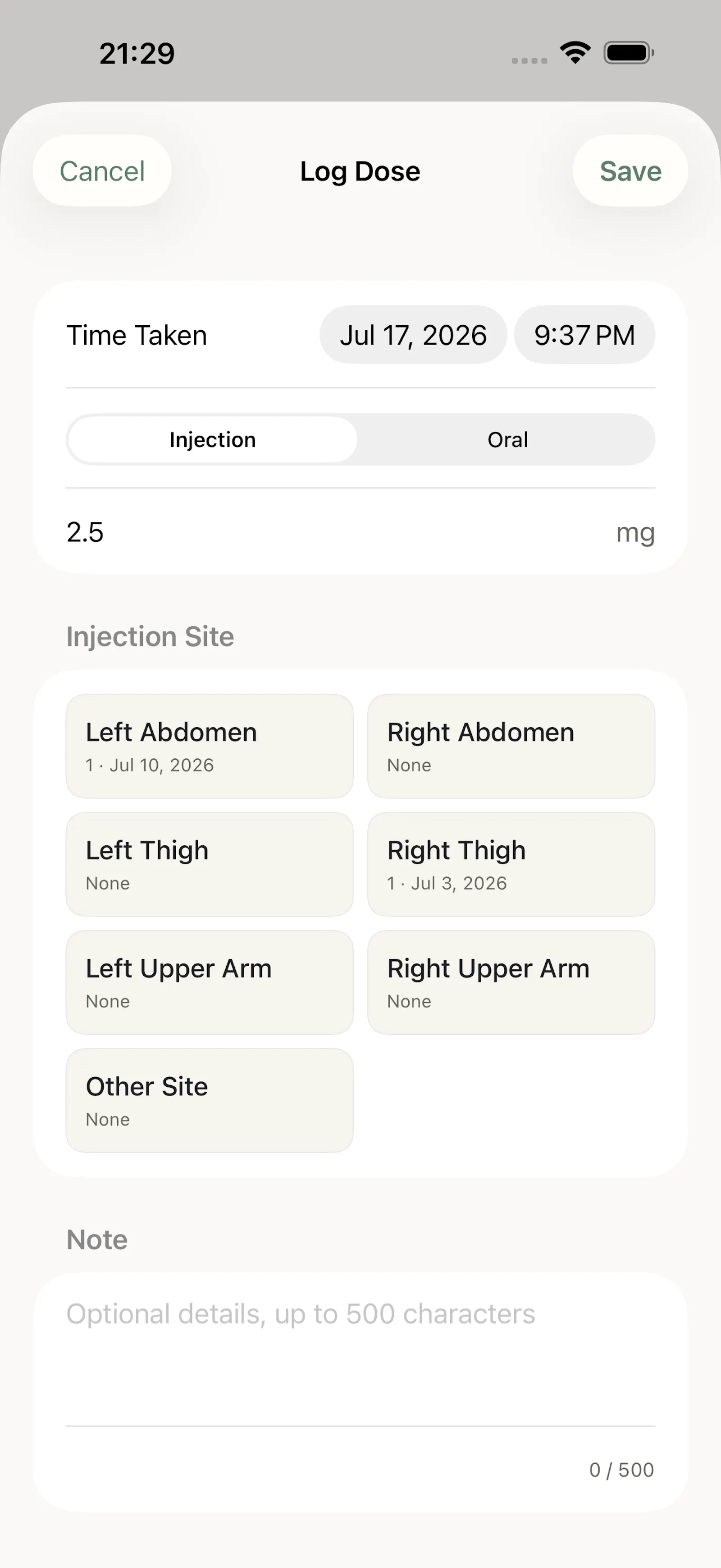 GLP-1 Dose Log screenshot 2