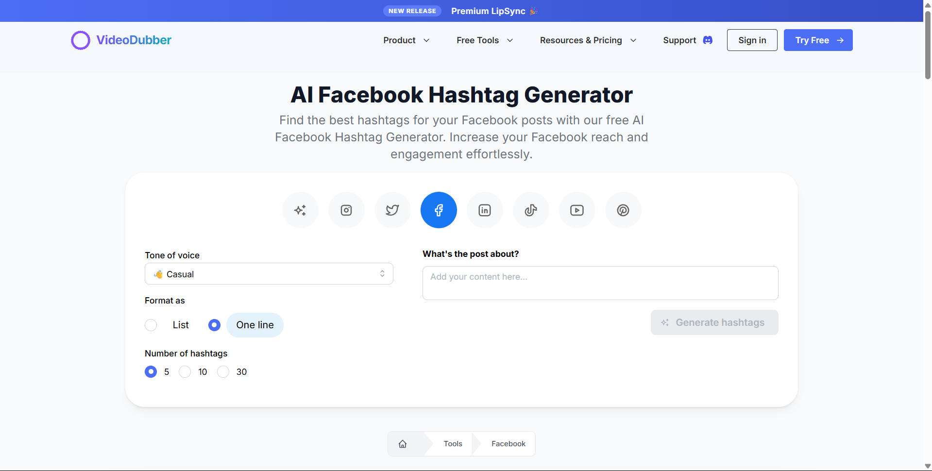 เครื่องกำเนิดแฮชแท็ก Facebook - เครื่องกำเนิดแฮชแท็กฟรีสำหรับ Facebook |videodubber.ai media 3