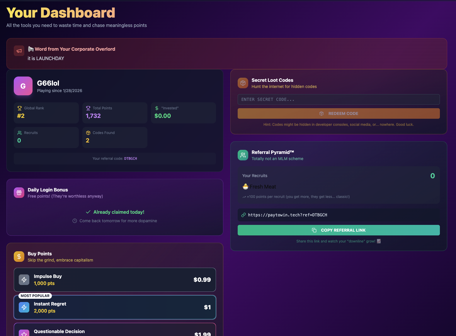 Pay To Win - Main product screenshot demonstrating key features and user interface