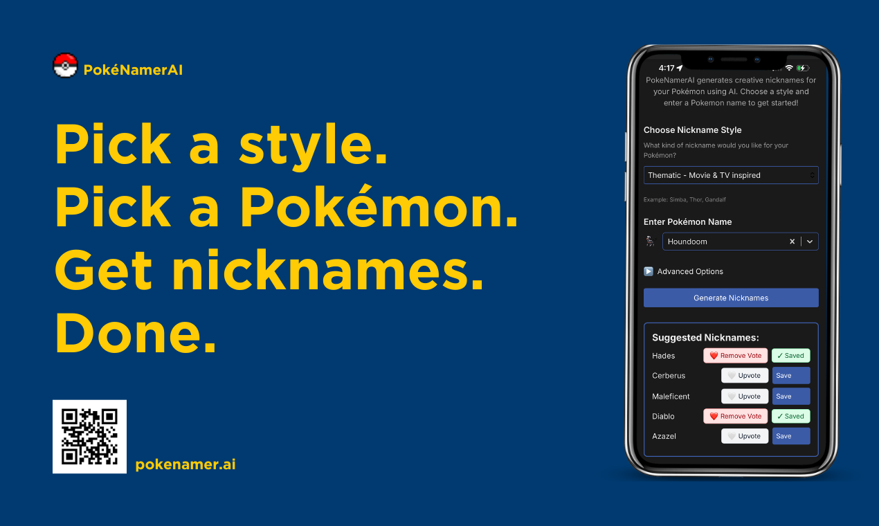 PokéNamerAI - Screenshot 2 showing product features and functionality