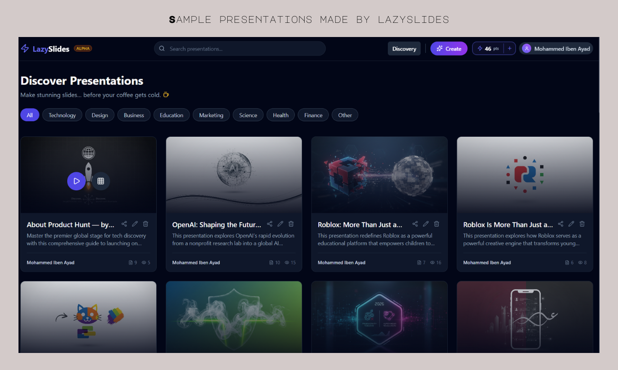 LazySlides - Main product screenshot demonstrating key features and user interface