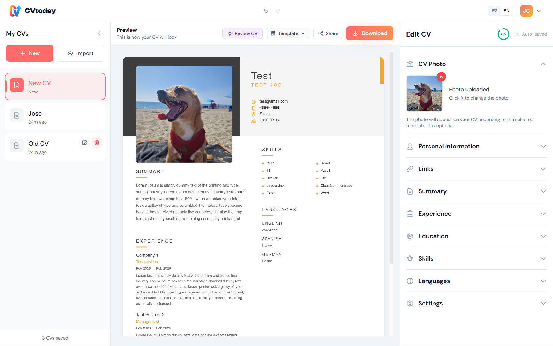CVtoday - Screenshot 3 showing product features and functionality
