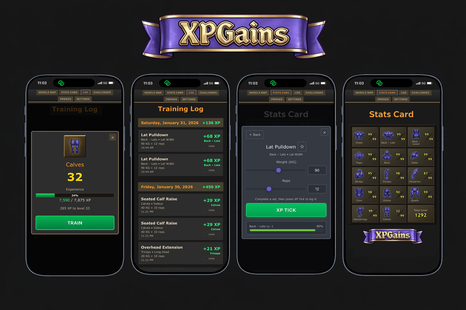 XPGains - Gym Tracker - Main product screenshot demonstrating key features and user interface
