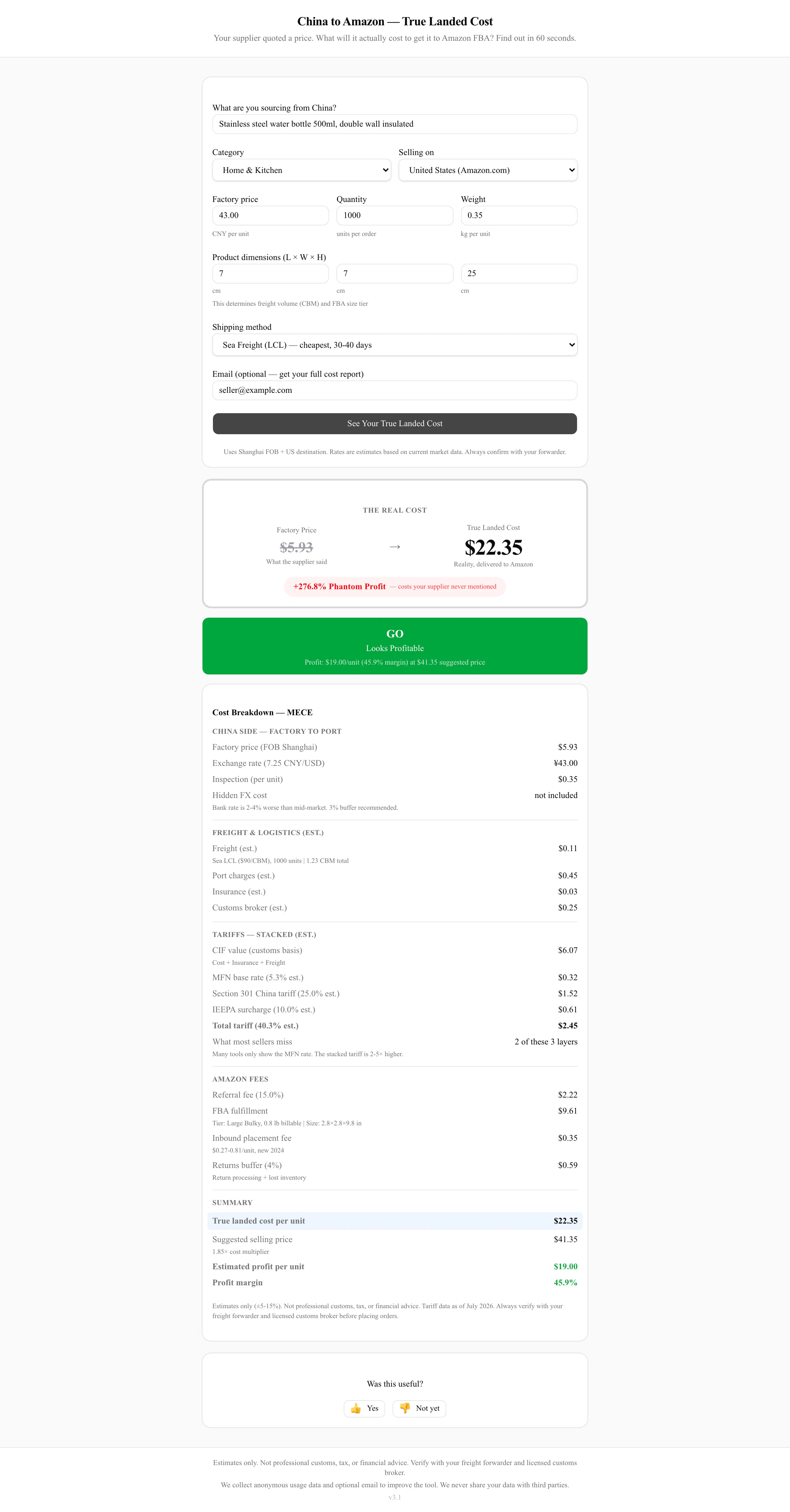 China to Amazon — True Landed Cost gallery image