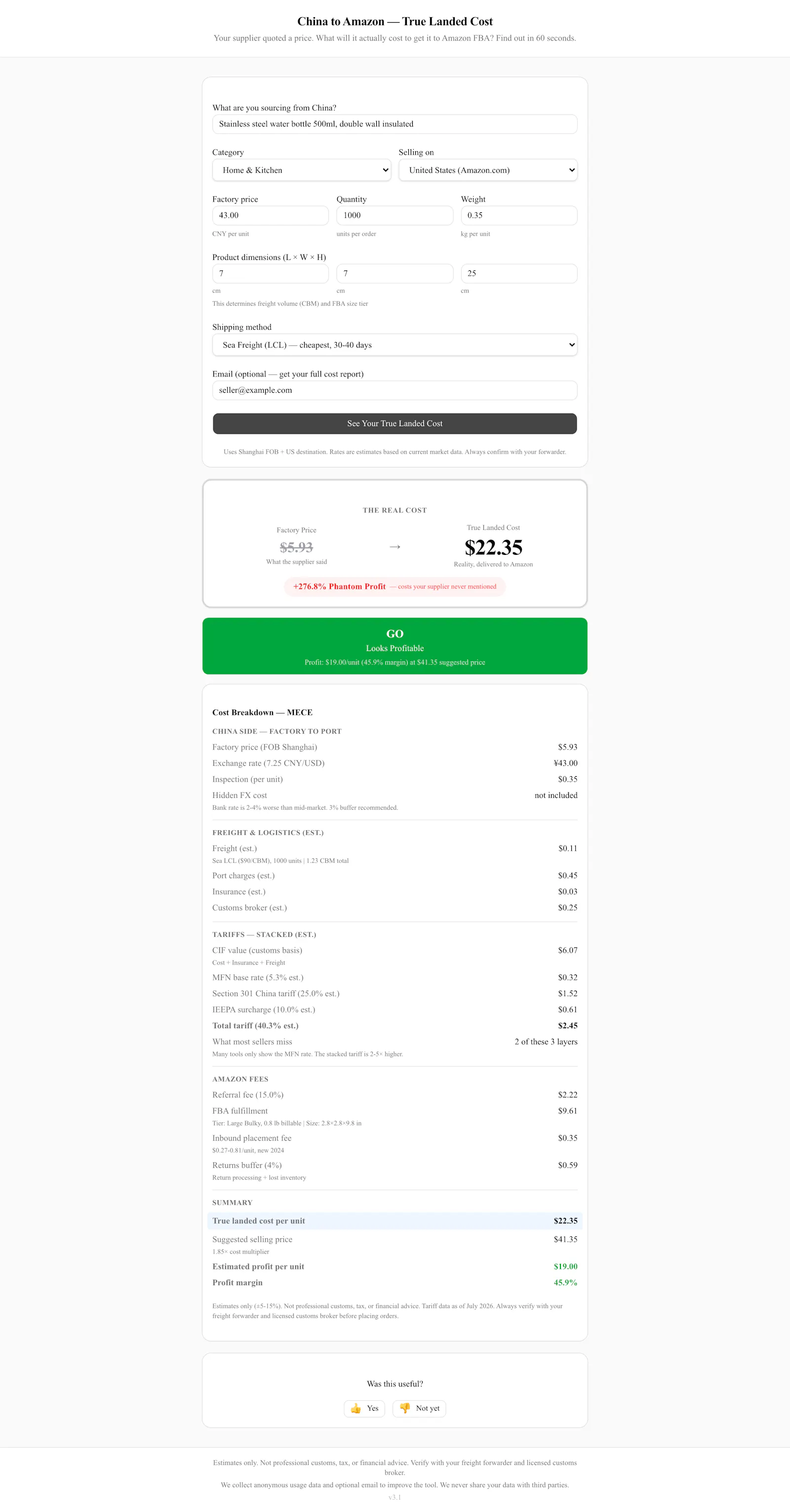 China to Amazon — True Landed Cost screenshot 4