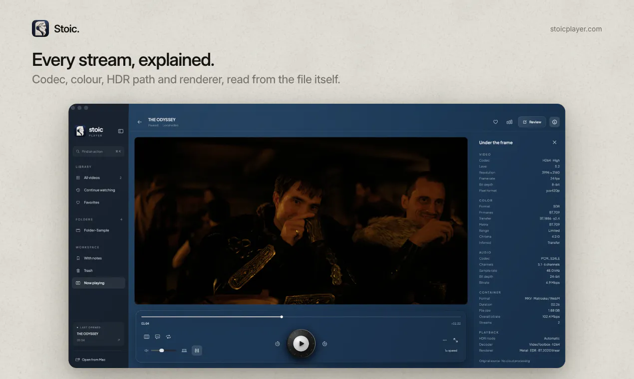 Stoic — HDR video player for Mac gallery image