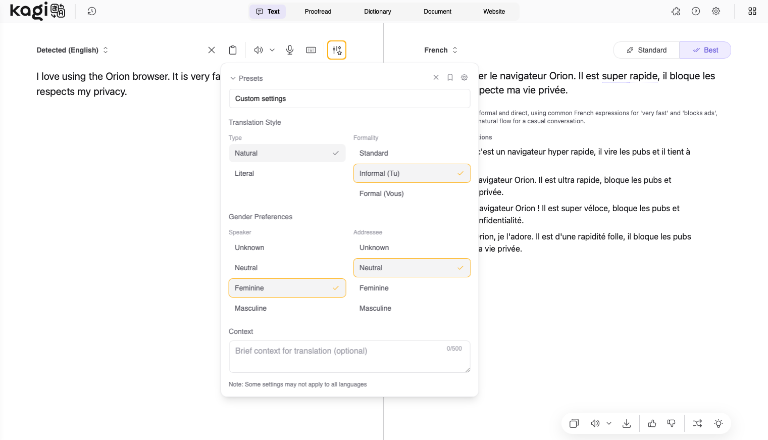 Kagi Translate gallery image