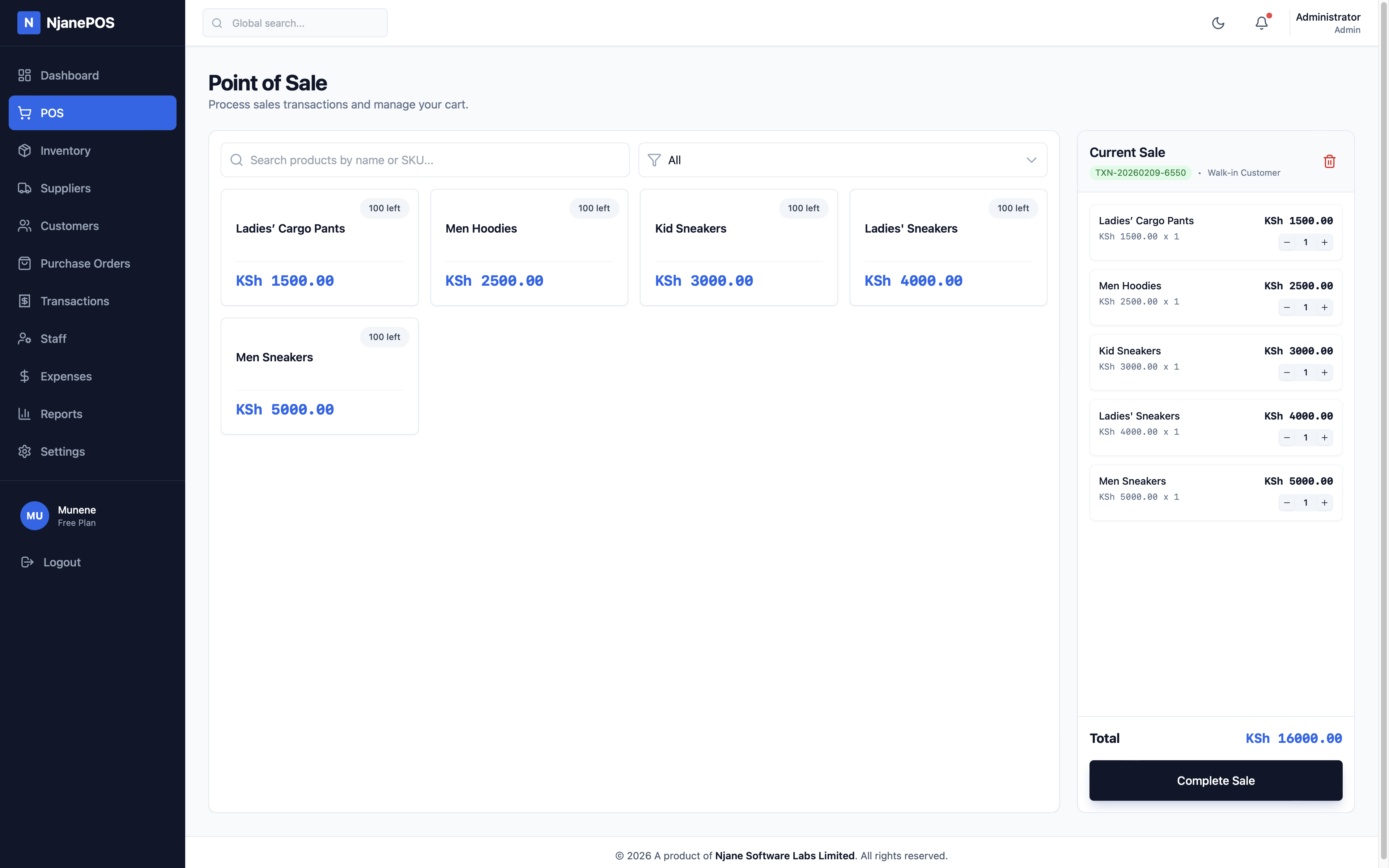 Njane Point of Sales System - Screenshot 2 showing product features and functionality