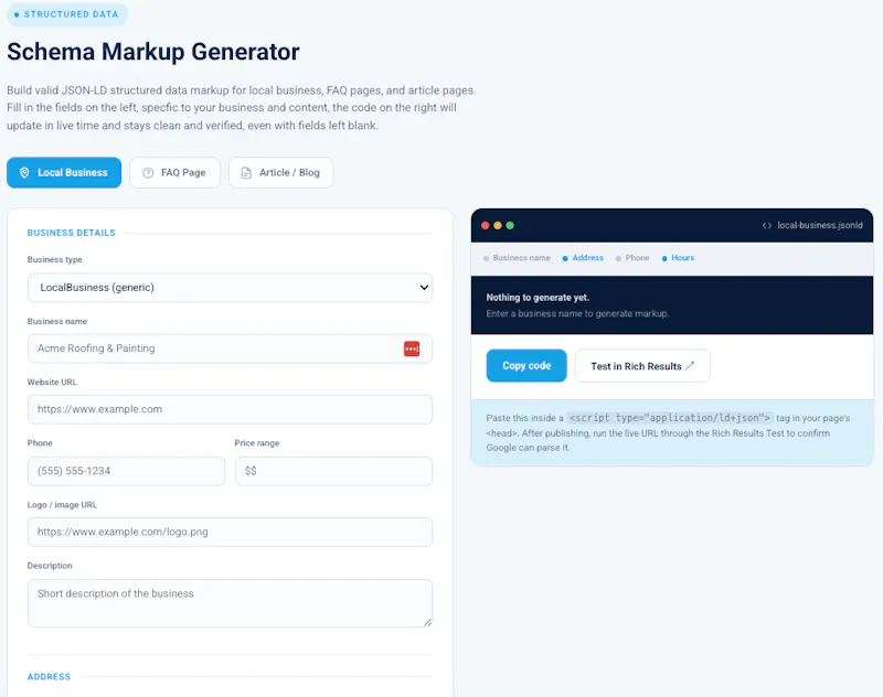JSON-LD Schema Markup Generator screenshot 2