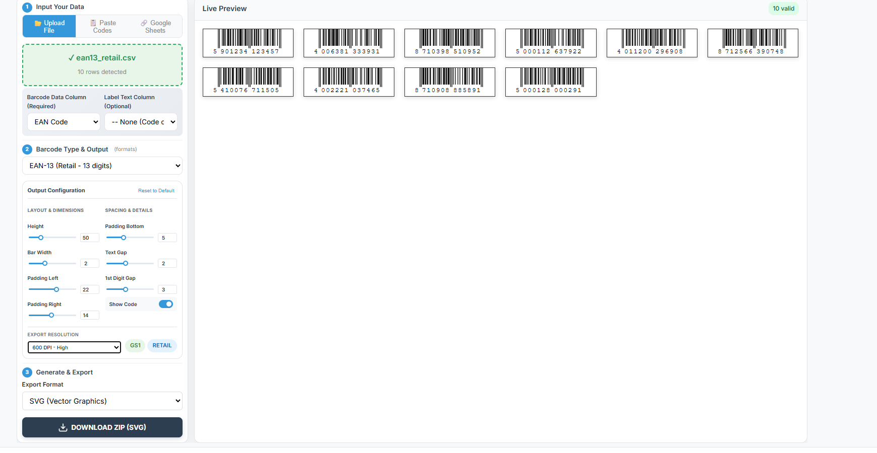 Bulk Barcode Generator - Main product screenshot demonstrating key features and user interface