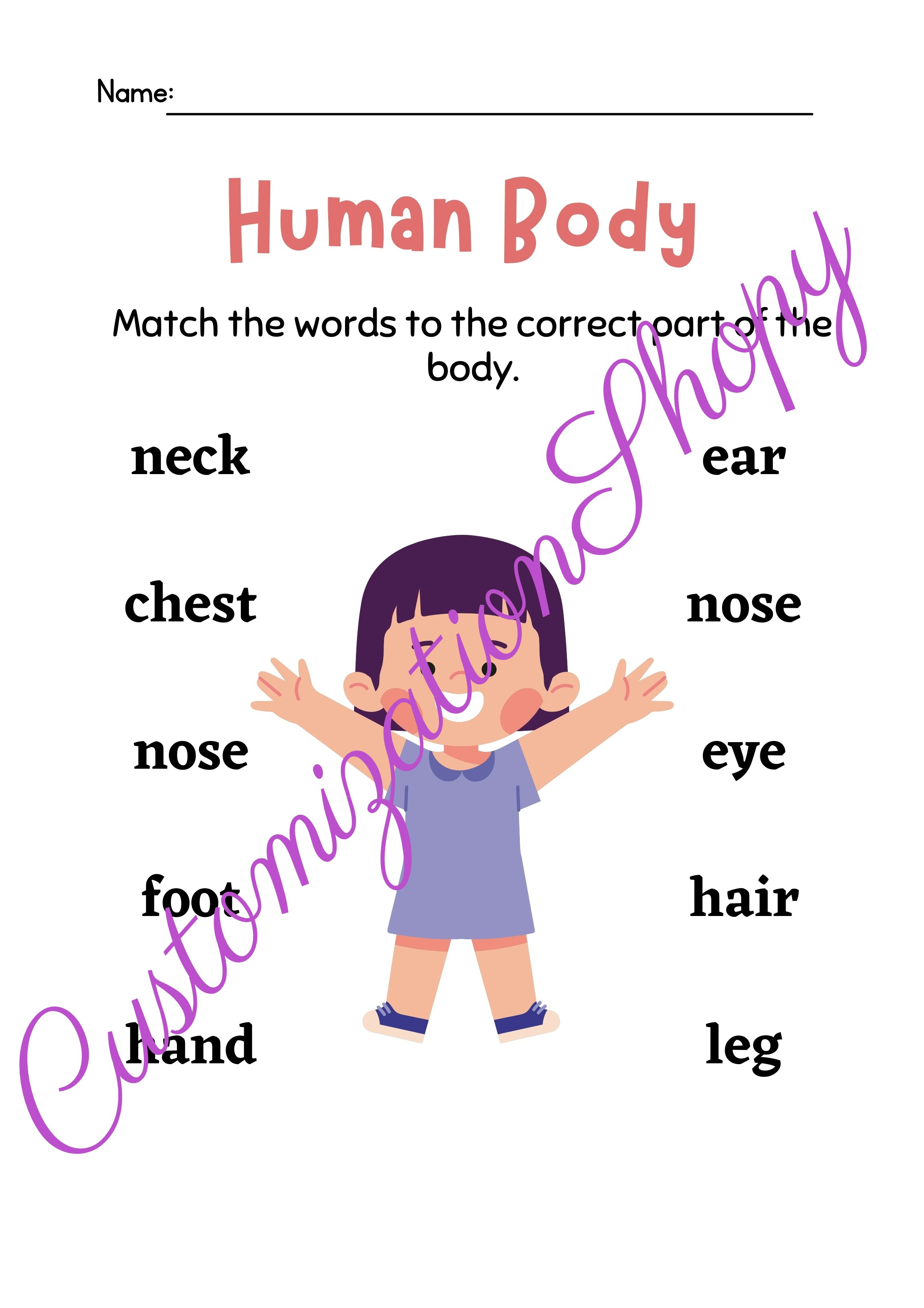 Attività per bambini |Nomi delle parti del corpo - Poster educativo fissato per i bambini media 2