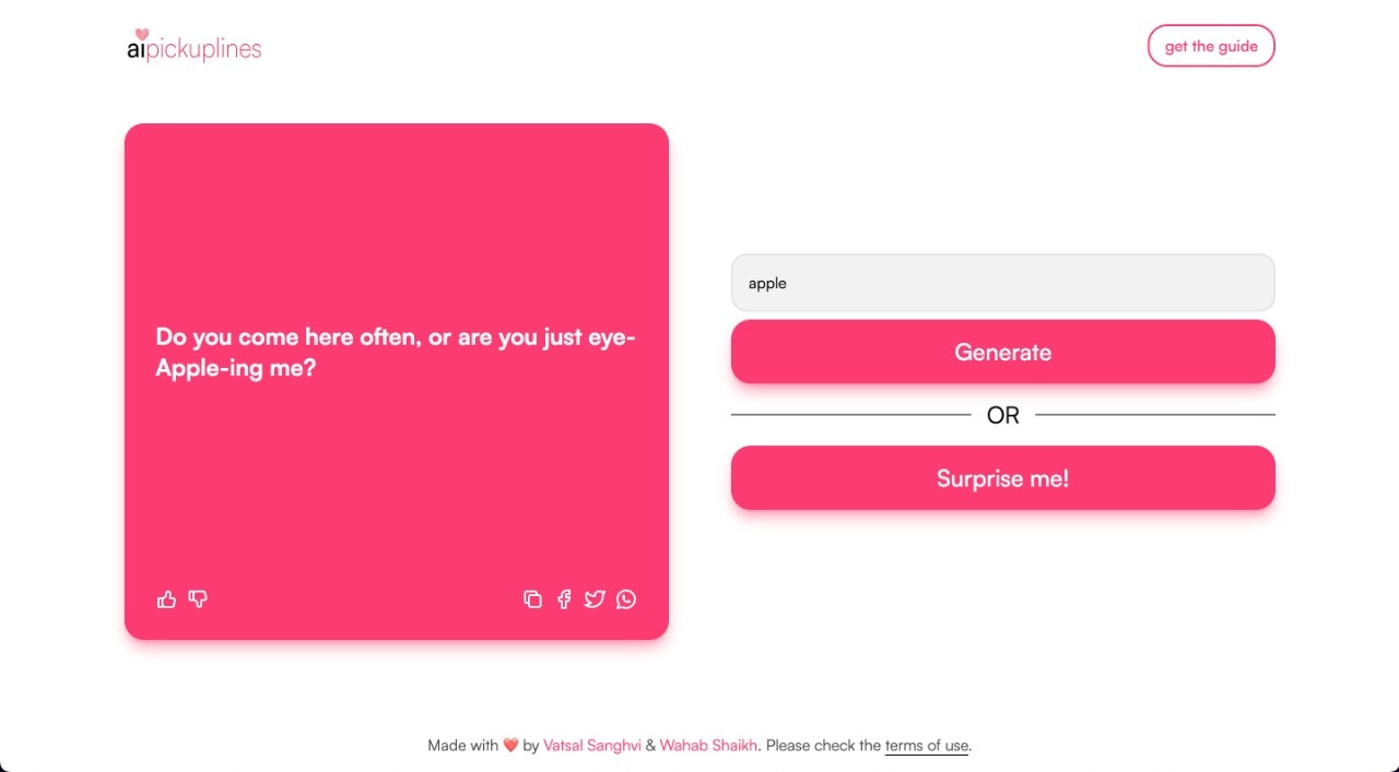 AI Pickup Lines Generator - Product Information, Latest Updates, and  Reviews 2023 | Product Hunt