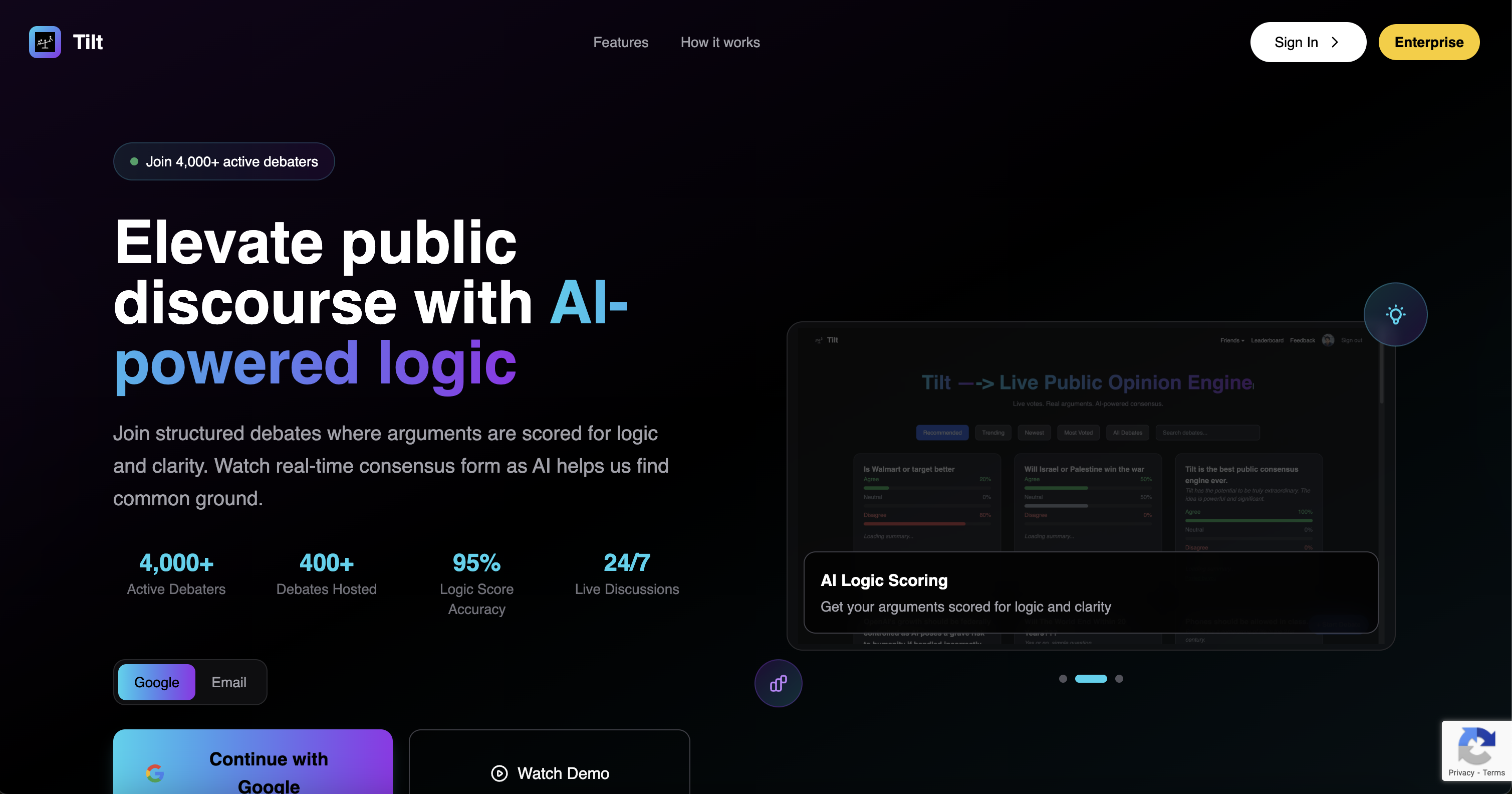 Tilt (tilt.vote) - Main product screenshot demonstrating key features and user interface