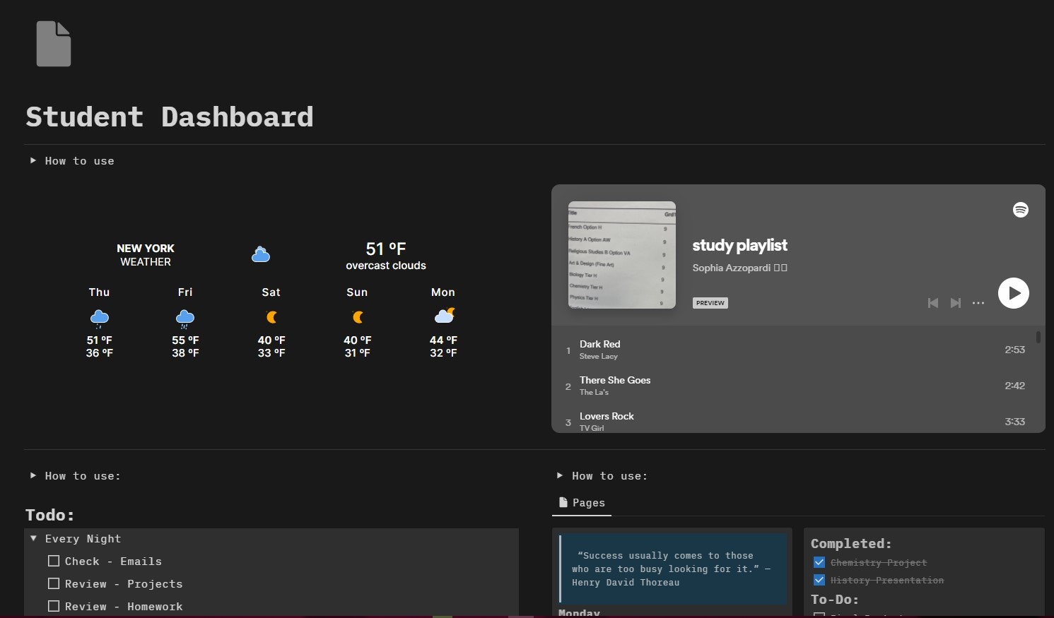 Notion, Student Dashboard media 1