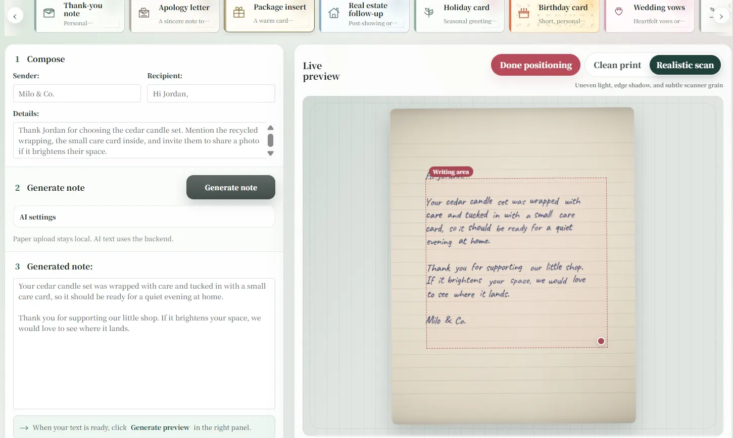 Handwritten Note Generator