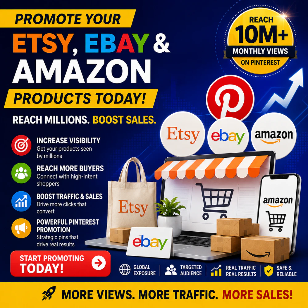 Promote Etsy eBay Amazon Products Now. logo