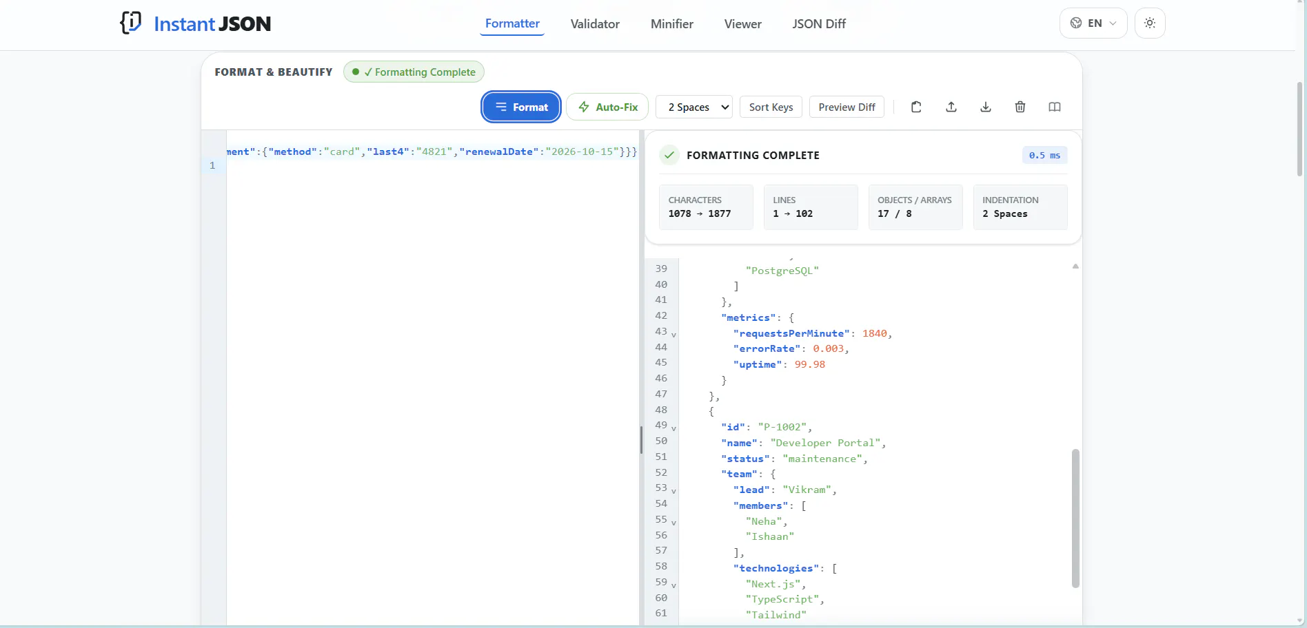 Instant JSON Formatter gallery image