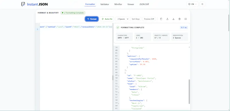 Instant JSON Formatter screenshot 1
