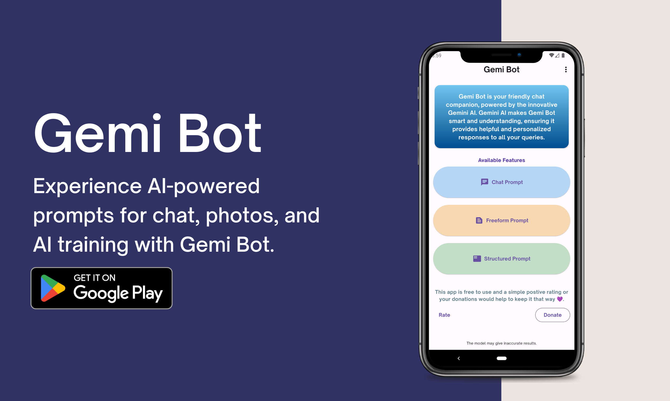 gemi-bot - Experience AI prompts for chat, photos & model training