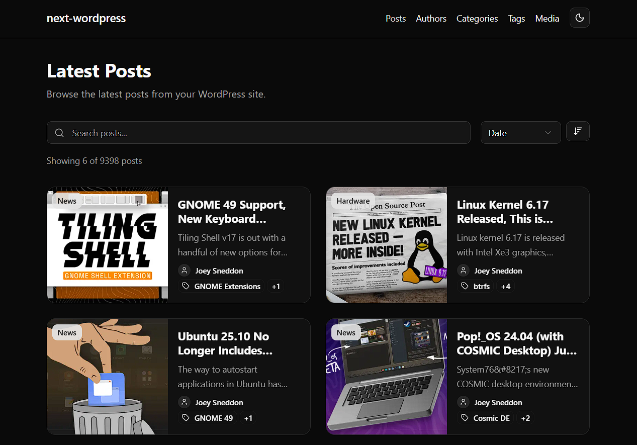 Média Starter WordPress sans tête Nextjs - Contenu WordPress, Suivant.js Speed 2