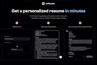 JobRoutes interface displaying a job posting being dissected and transformed into a standout resume