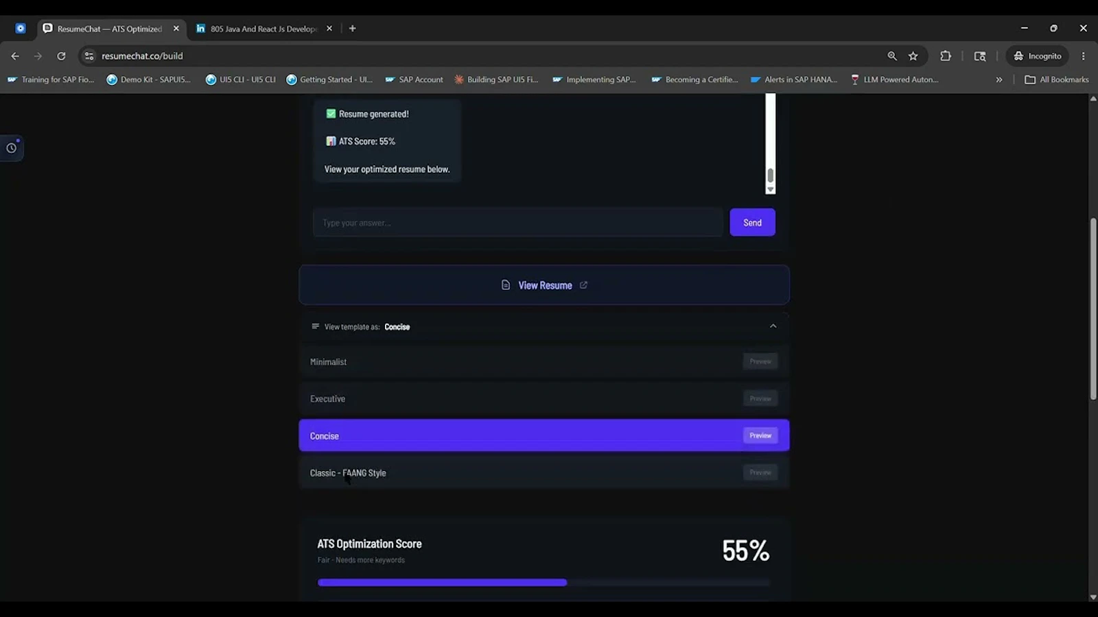 ResumeChat — Resumes Tailored to Jobs screenshot 1 (video preview)