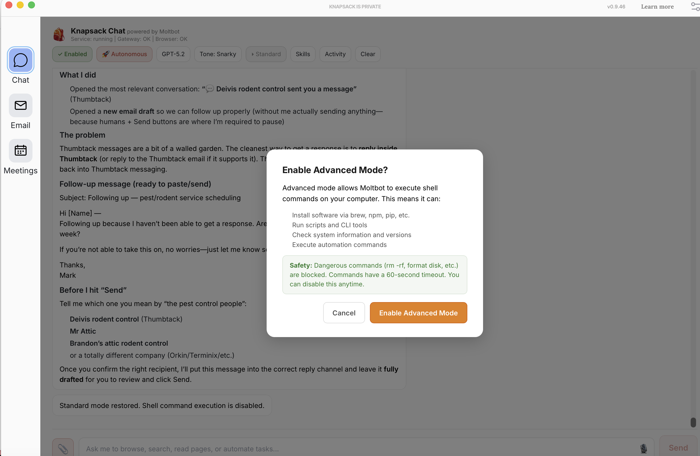 Knapsack OpenClaw App gallery image