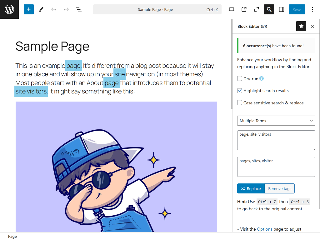 Block Editor Search & Replace media 7