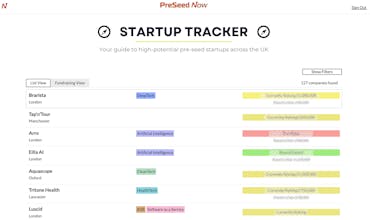 PreSeed Now Startup Tracker gallery image