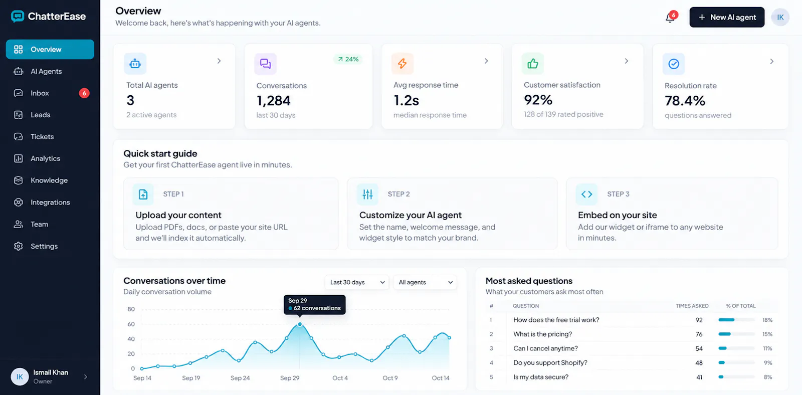 ChatterEase - AI Customer Support Agent  screenshot 1